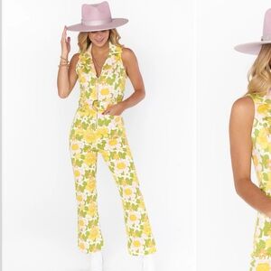 NWT Show Me Your Mumu Jacksonville Cropped Floral Denim Jumpsuit